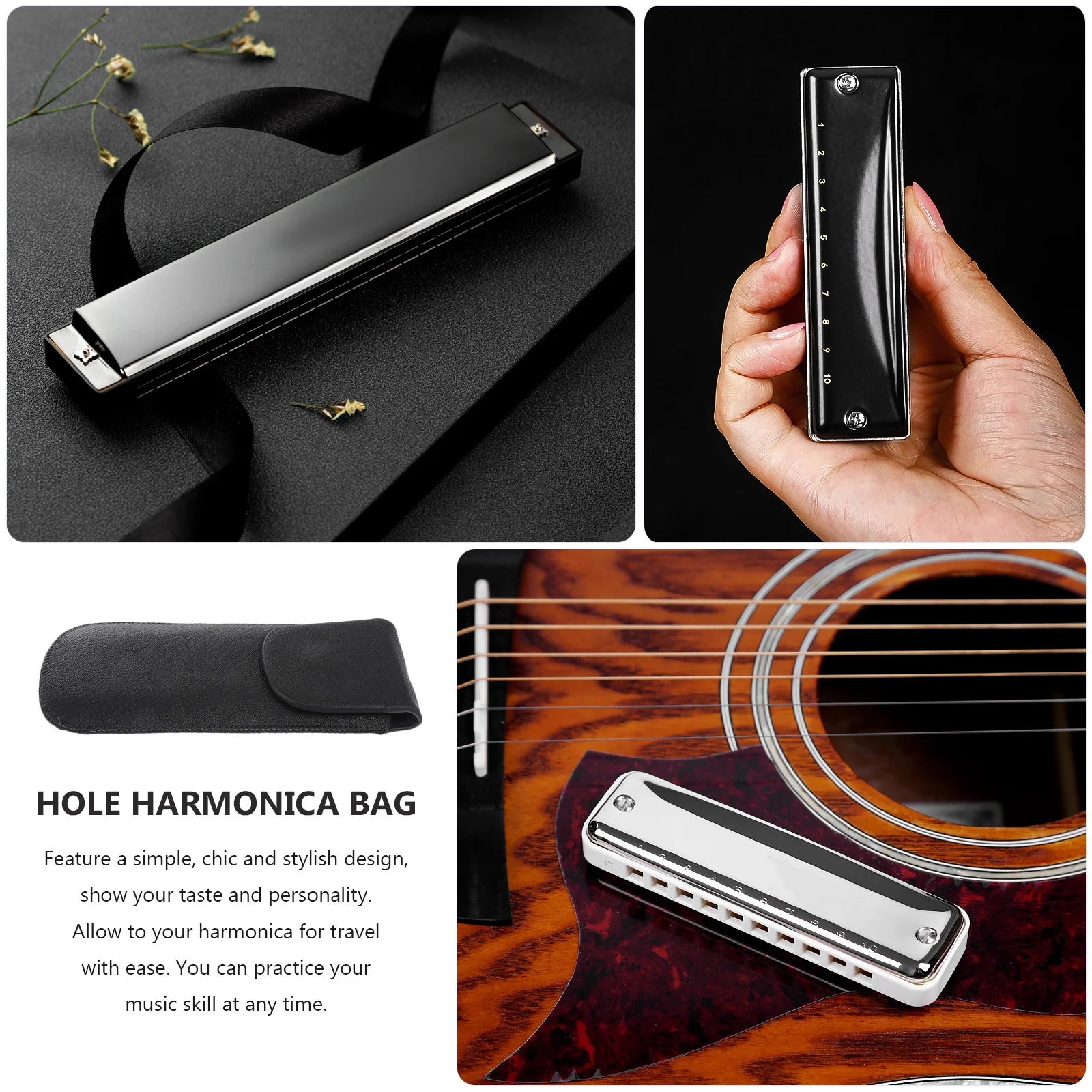 

1Pcs Ten-Hole Harmonica Storage Bag Rainproof Shockproof Case Black Portable Protection Harmonica Container