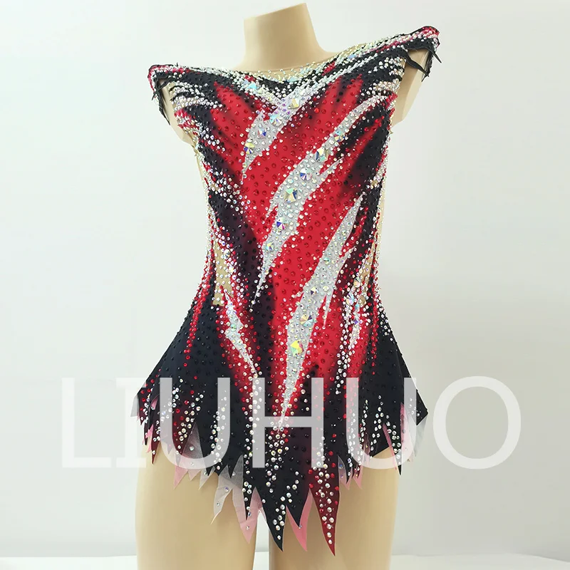 LIUHUO Rhythmische Gymnastik-Trikot, Schwarz, Rot, wettbewerbsfähige Cheerleading-Performance für Mädchen