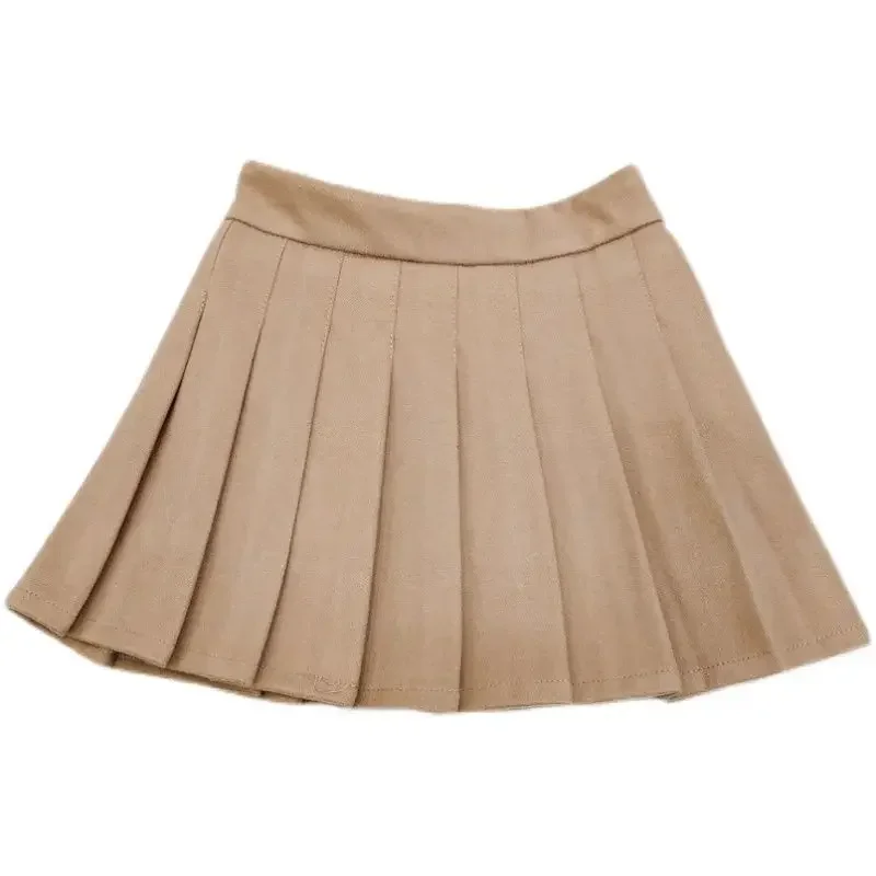 Kids Girls Pleated Skirts Solid Black Khaki Beige Mini Skirts 2024 New Arrival Children Teenge Girl Skirts Spring Autumn Clothes