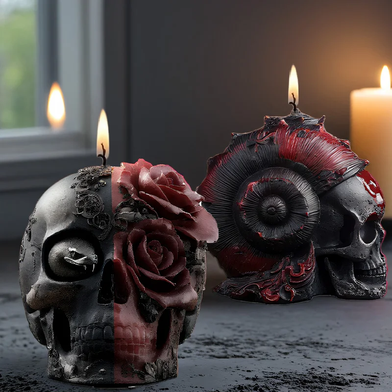Halloween skull candle mold, 3D skull candle with fresh texture, durable and reusable, used for Halloween atmosphere decorative