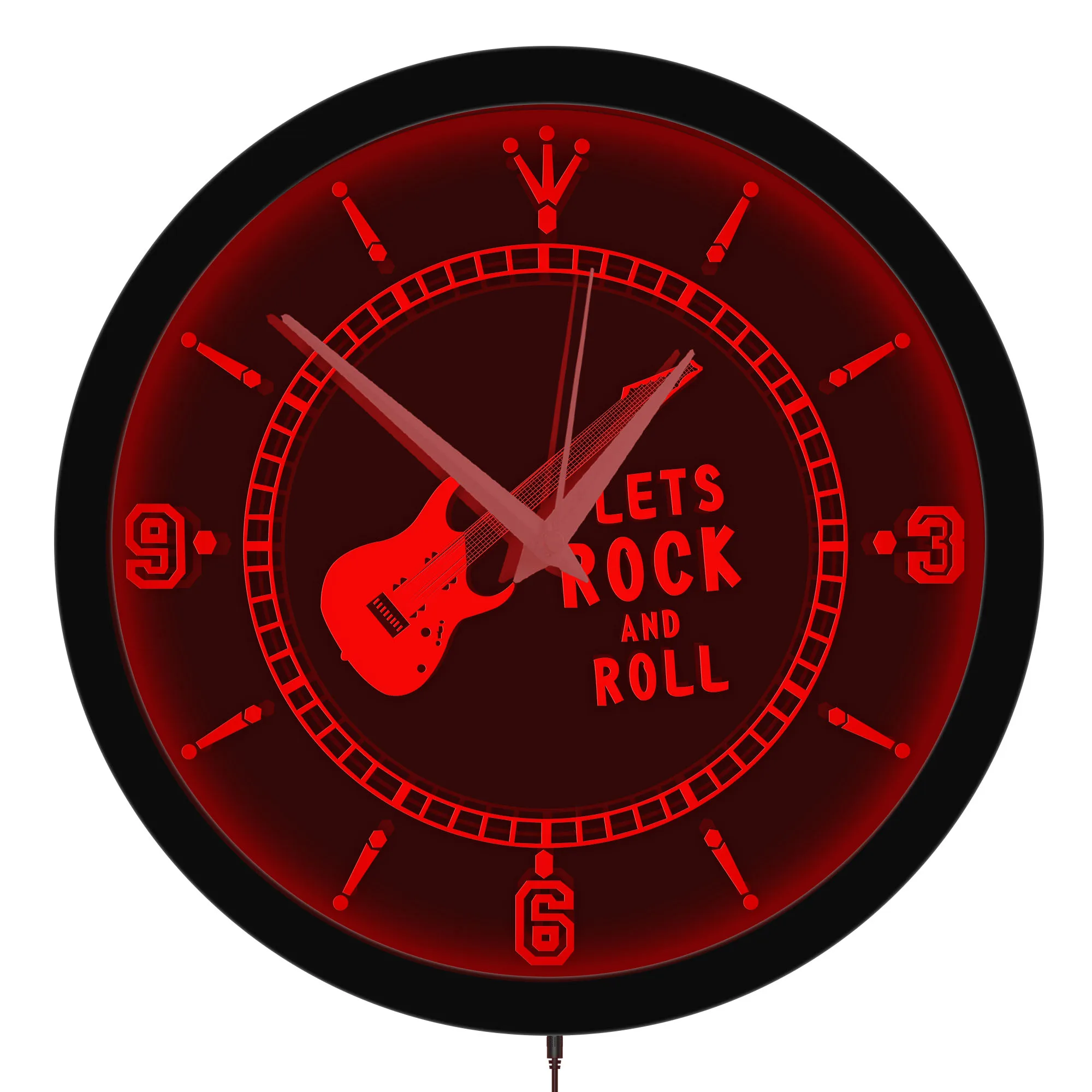 Electric Guitar Neon Sign LED Light Wall Clock for Music Studio Rock And Roll Decorative Night Light Wall Clock Guitarist Gift