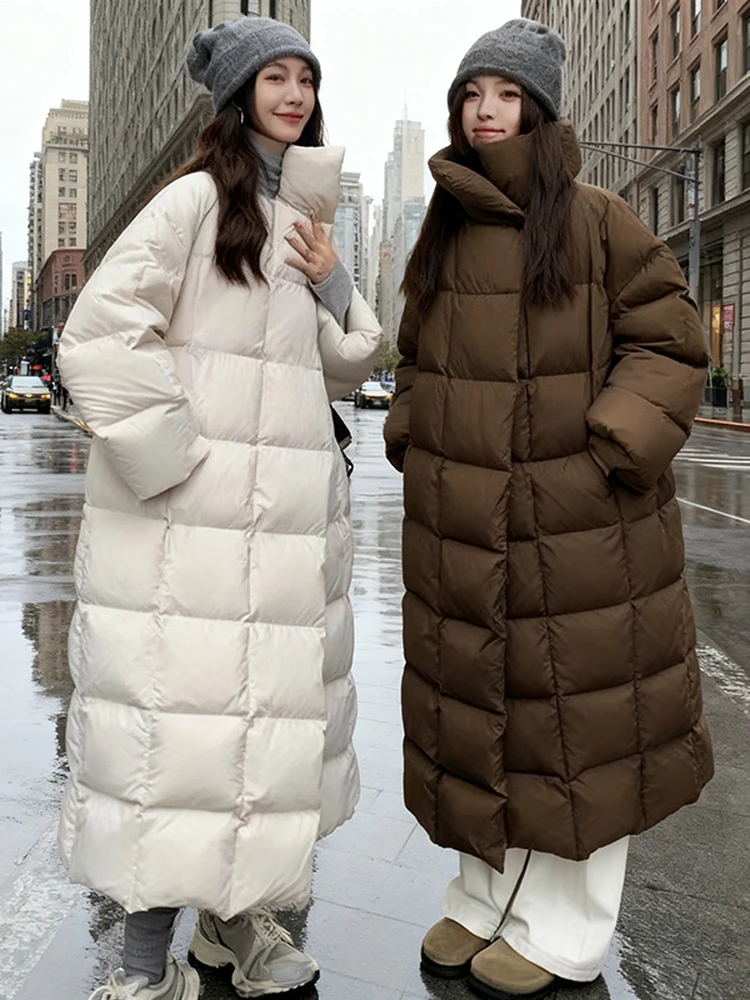 

Loose Fit Thiened Stand Collar down Cotton Jaet Women's Winter Faion Outerwear Cozy Blanket Sle Mid-Length Coat