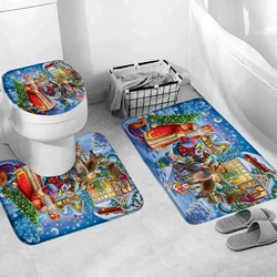 Christmas Bathroom Floor Mat Set Winter Snow Snowman Vintage Farmhouse Rustic Christmas Theme Bathtub Toilet Decoration