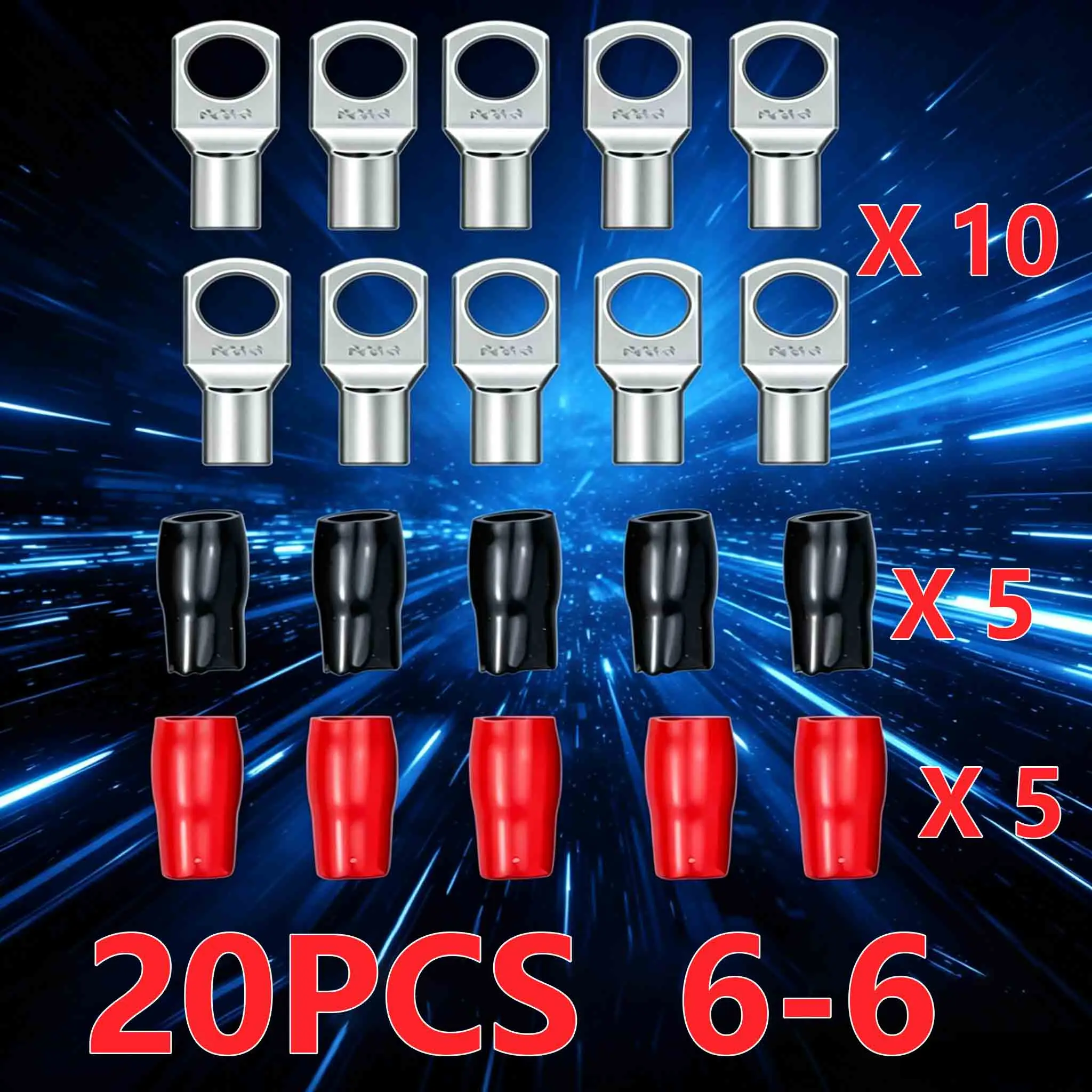 20PCS 4-25mm Sortiment Verzinnte Kupfer Lugs Ring Crimp Terminals Batterie Draht Schweißen Kabel Anschlüsse Kit – Detail 14