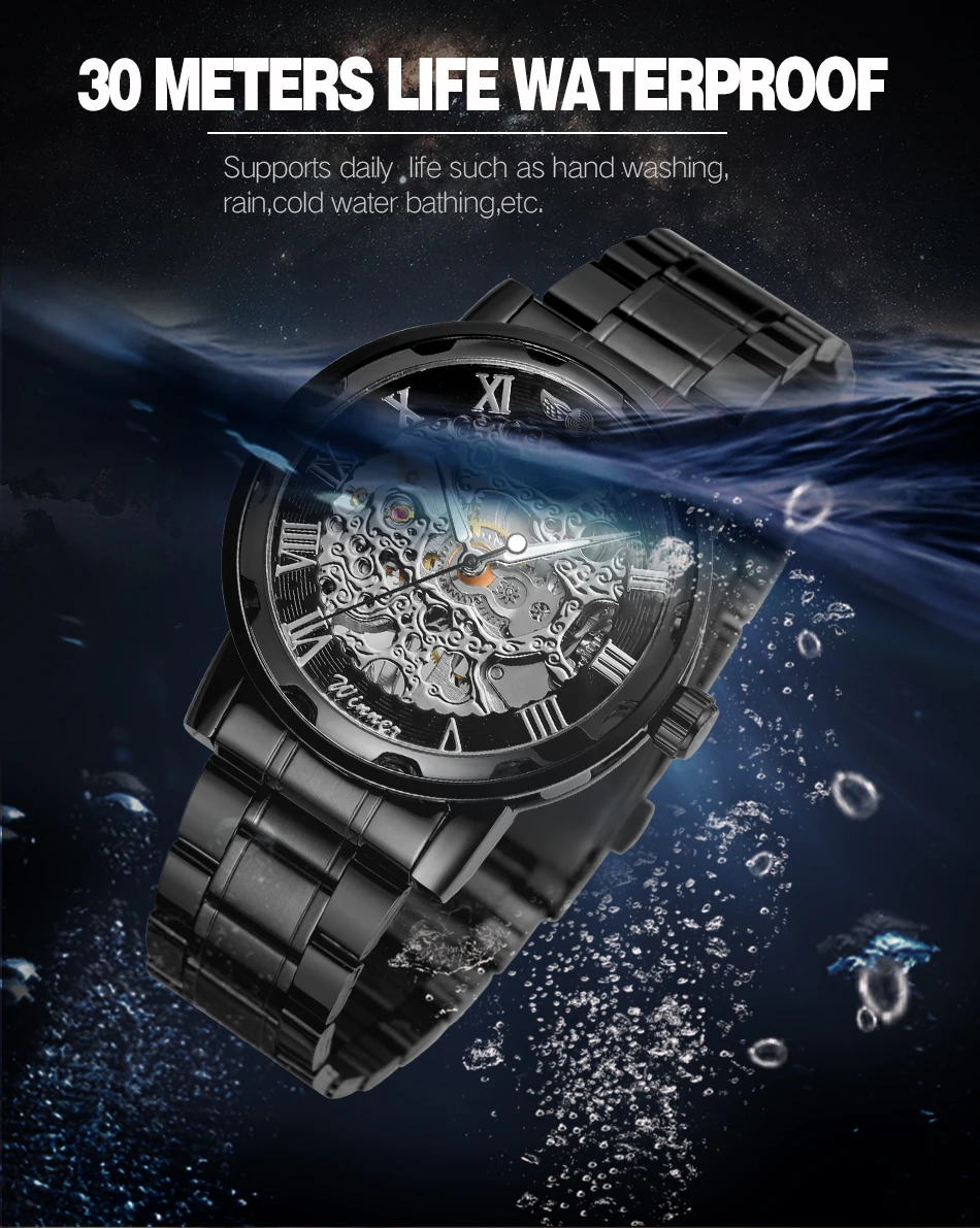 2024 Cool Black Sports Stainless Steel Skeleton Mechanical Watch for men High End Luxury Luminous Male Wristwatches reloj hombre