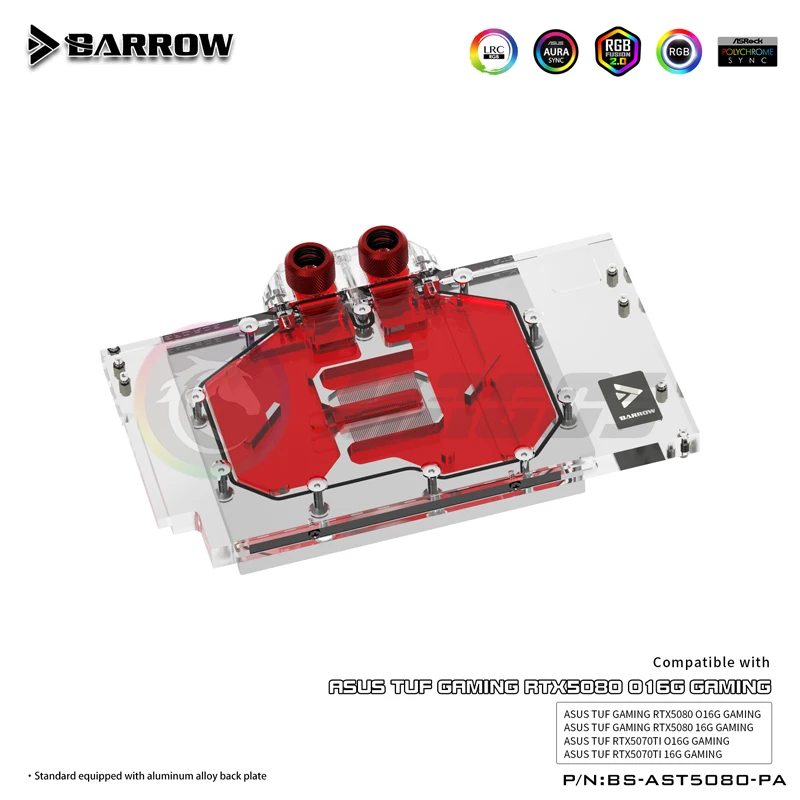 Barrow GPU Water Block for ASUS TUF Gaming 5080/5070Ti Watercooler 5V ARGB, Black/White Backplate, BS-AST5080-PA