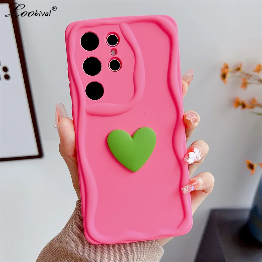 Cute Cartoon Love Heart Case for Samsung Galaxy S24 Ultra S23 S22 Plus S21 S20 FE A54 A34 A14 A73 A53 A52 A31 Soft Wave Cover