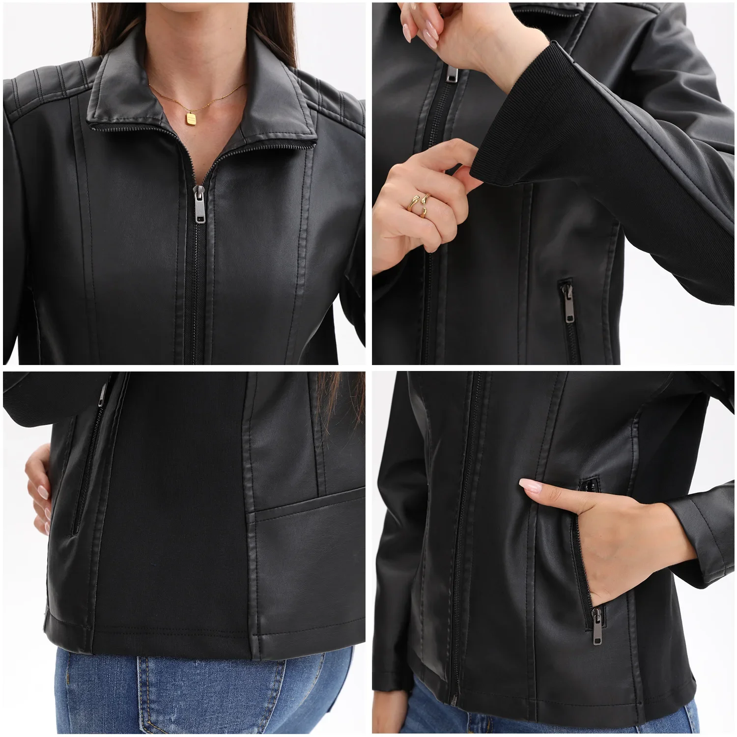 

With Zipper Detail PU Coat. 2025 Women’s Stylish Brown Faux Leather Jacket - Slim Fit, Trendy Moto Style