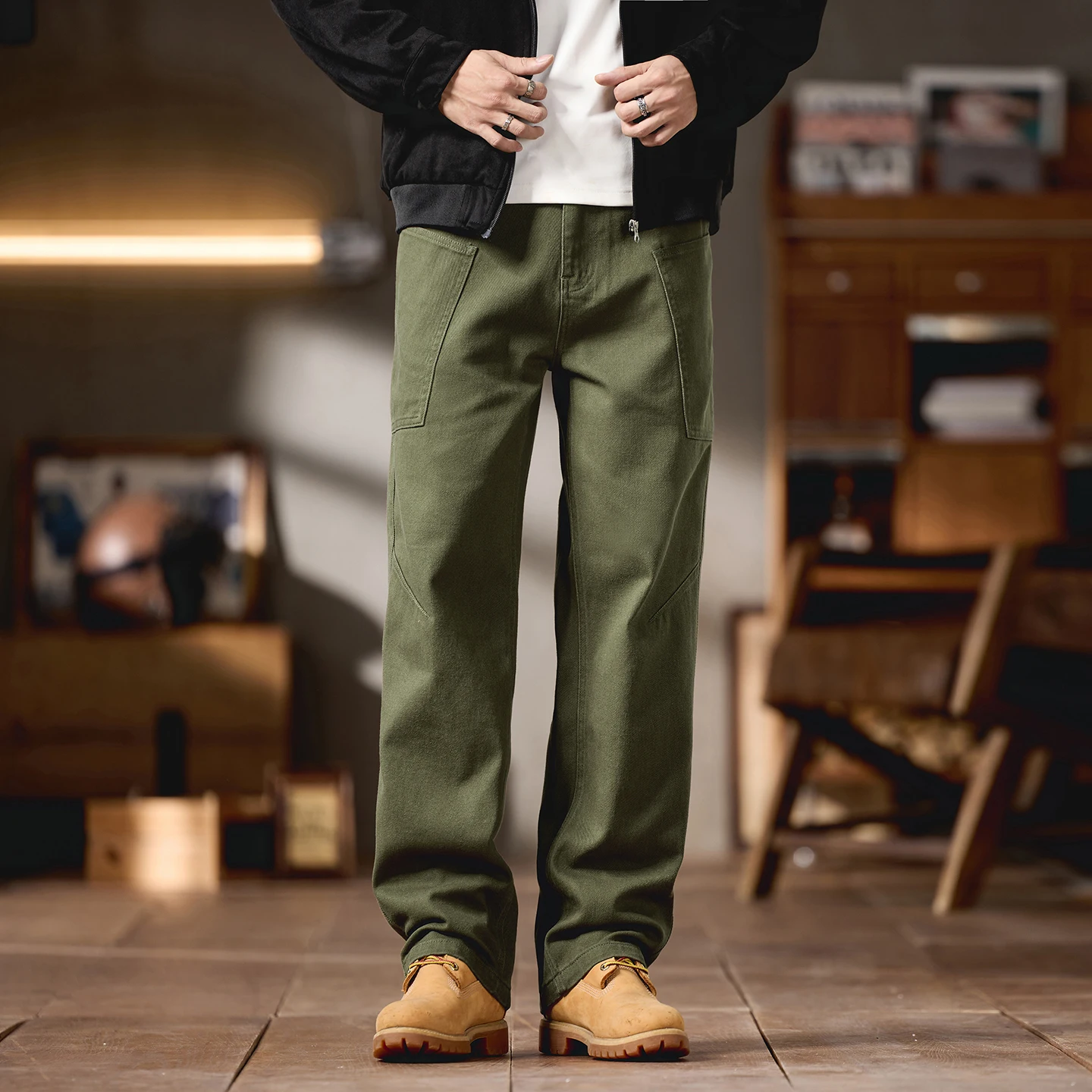 Men's work jeans New autumn and winter models Straight loose multi-pocket pure cotton men's jeans Large size 31-46