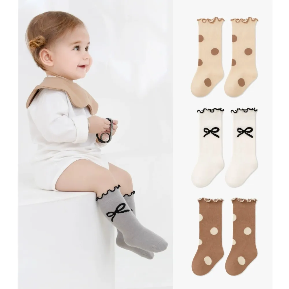 

4 Pairs Princess Baby Calf Socks Lace Ruffle Loose Mouth Newborn Cotton Sock Polka Dot Long Stockings Kids Footwear Leg Socks