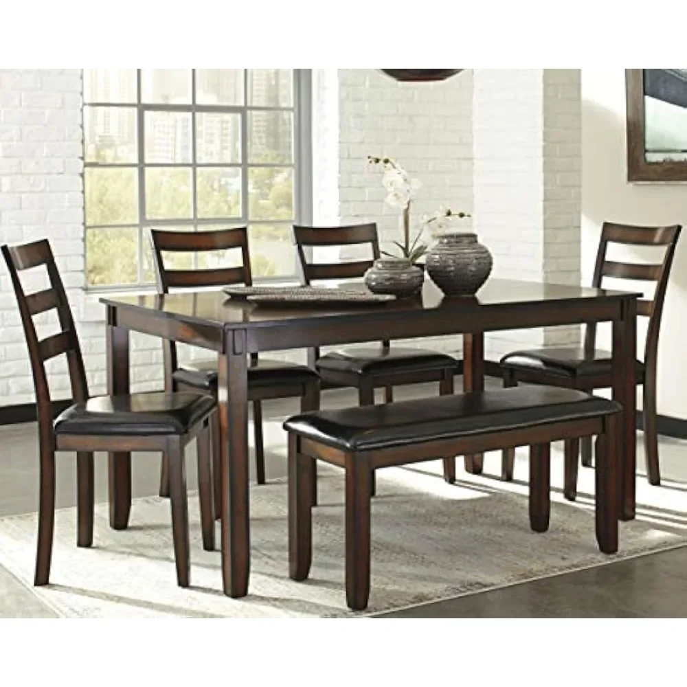 6 Piece Dining Set, Includes Table, 4 Chairs & Bench, Dark Brown