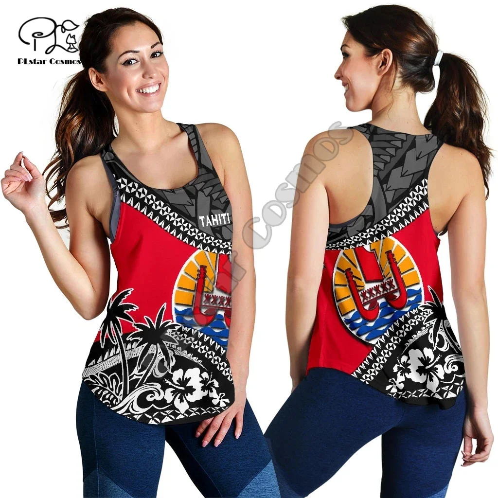 French Polynesia Tahiti Country Island Flag Tattoo Retro Vintage 3D Harajuku Yoga Women Vest Racerback Tank Fitness Sleeveless 2