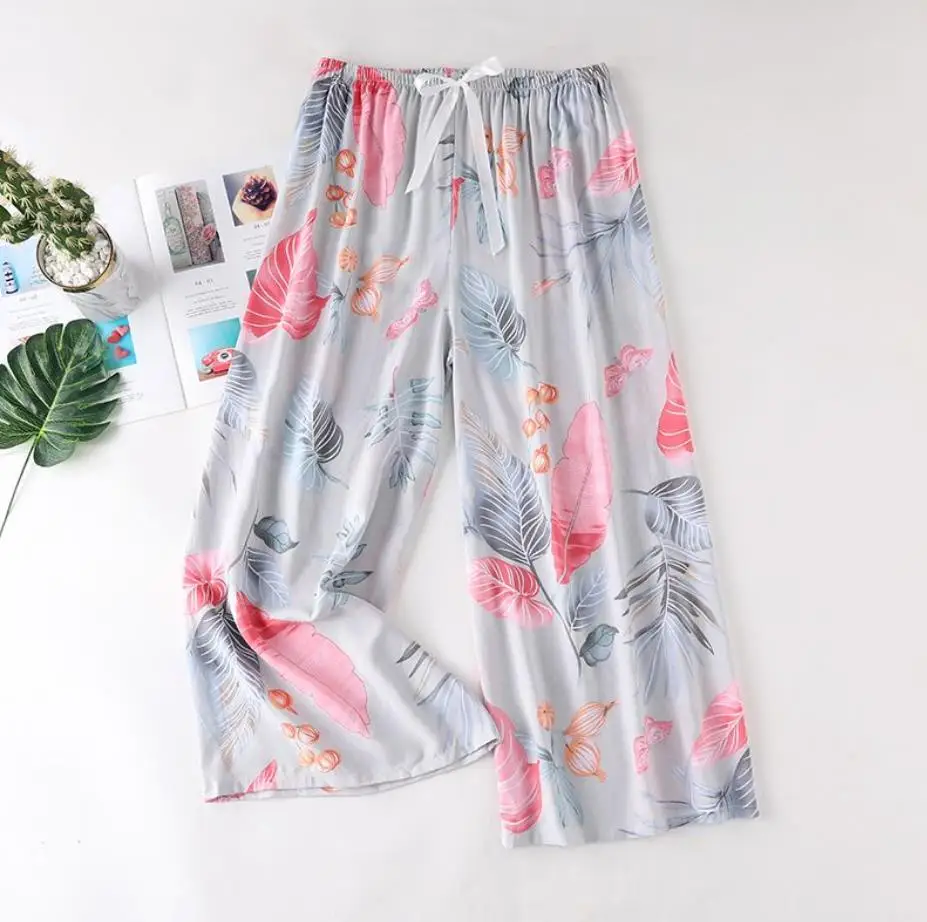 New Arrival Style Soft Pajamas Pants Cotton Sleep Bottoms Women Printed Spring Summer Cotton Home Pants Loose Large Trousers