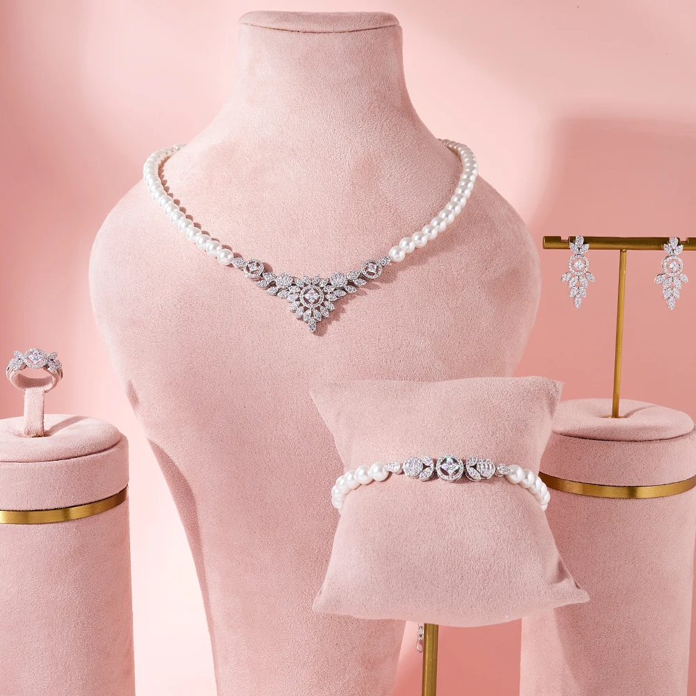 INJEWELIFE Classic Pearl Necklace Set For Women Cubic Zirconia Jewelry Set Wedding Engagement Party Saudi Africa Nigeria Jewelle