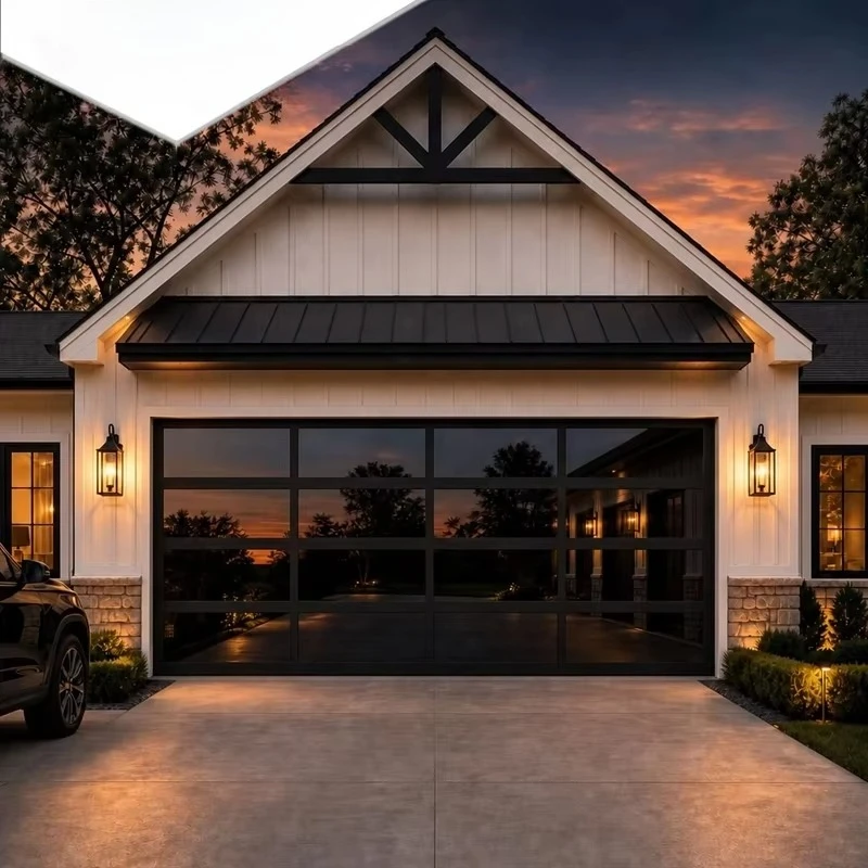 High Quality Unbreakable Glass Thickness Anodized Frame Clear Cheap Glass Sectional Overhead Garage Doors with Passing Door