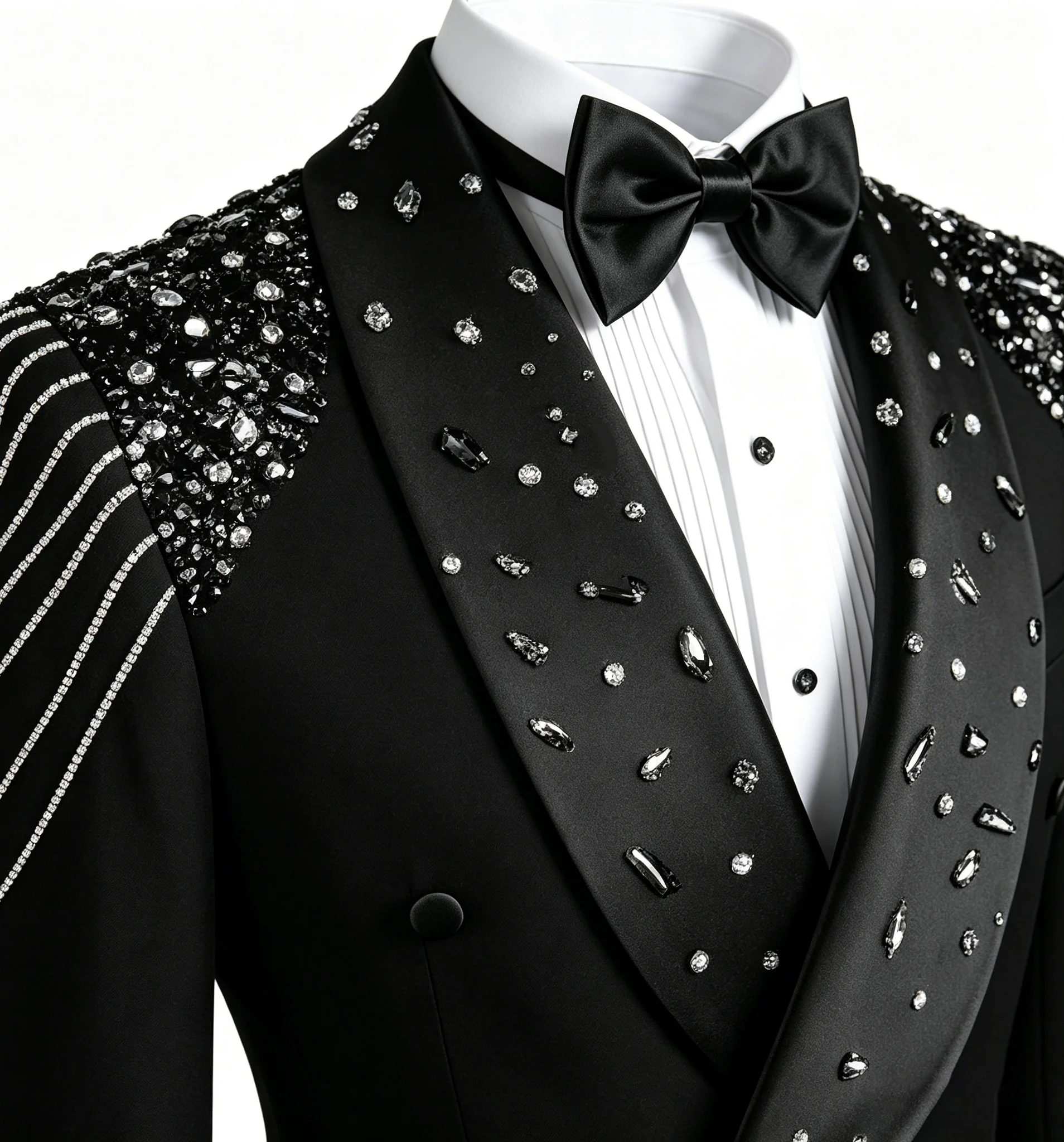 Customized Luxury Tuxedos Groom Wedding Beaded Crystal Shawl Lapel Double Breasted Formal Men Jacket Evening Party Wear 1 Piece