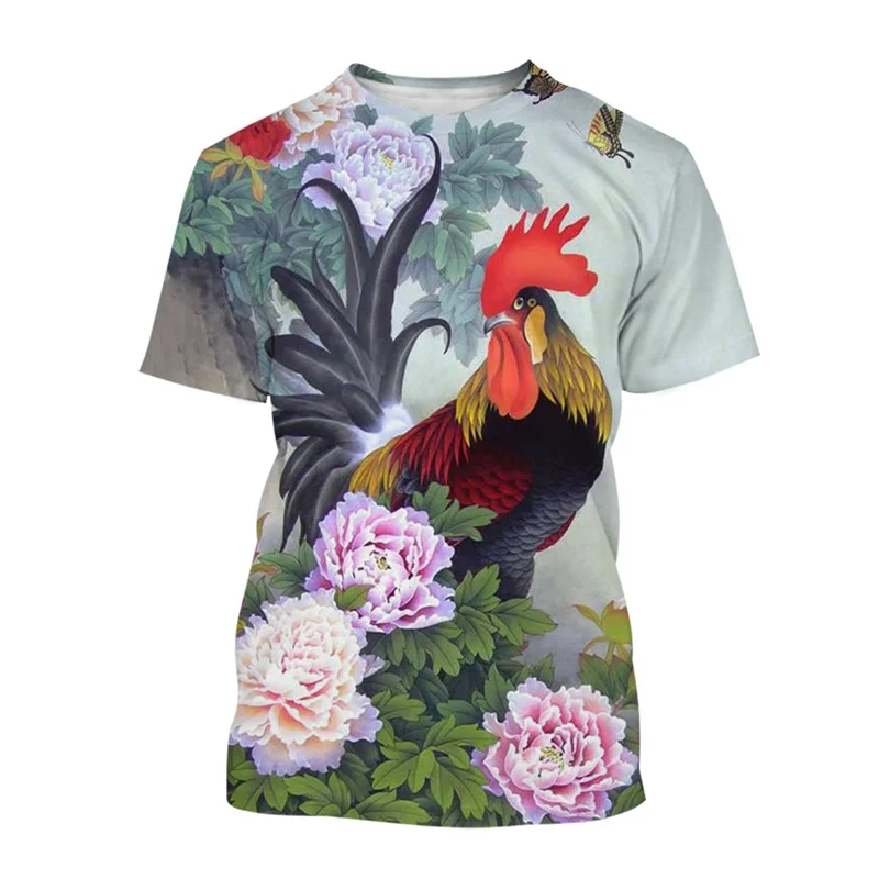 3D Printing Chicken T-shirt Men Animal Pattern Round Neck Tshirt Cool Street Short Sleeve Tees Tops Summer Oversized T Shirts