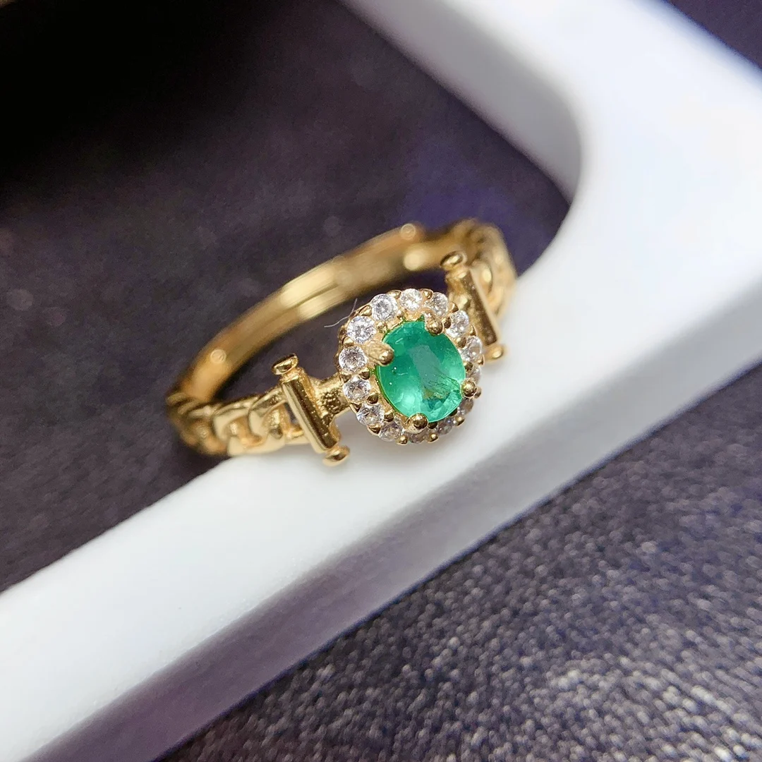 

Ring Sterling Silver 925 Natural Emerald Ring Women's Luxury Free mailing women's engagement gift Original fine jewelry