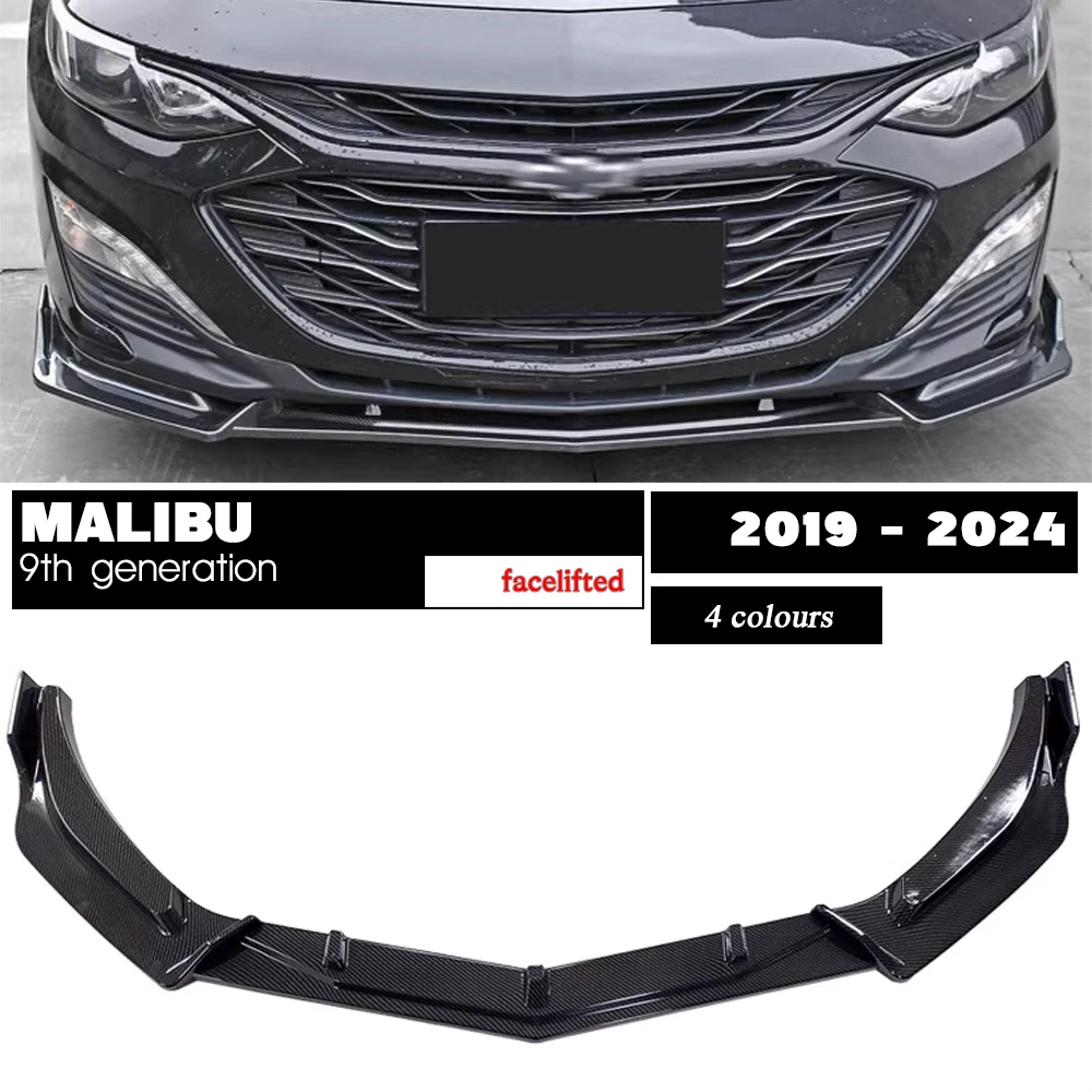 Carbon Fiber Printing Front Bumper Lip Black Red Chin Spoiler for Chevrolet Chevy Malibu Facelift MK9 9th Generation 2019 - 2024