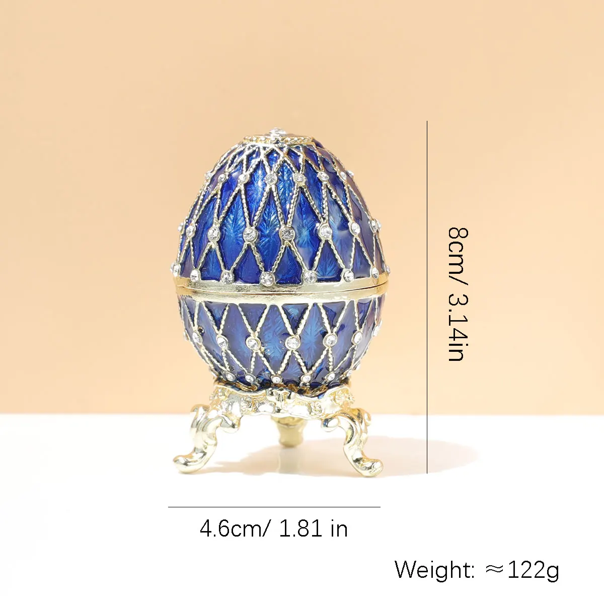 SUSUZUKU 1 PC Blue Faberge Egg Ornaments Collectible,Hand-Painted Easter Egg Crystal Jeweled Trinket Jewelry Box Hinged