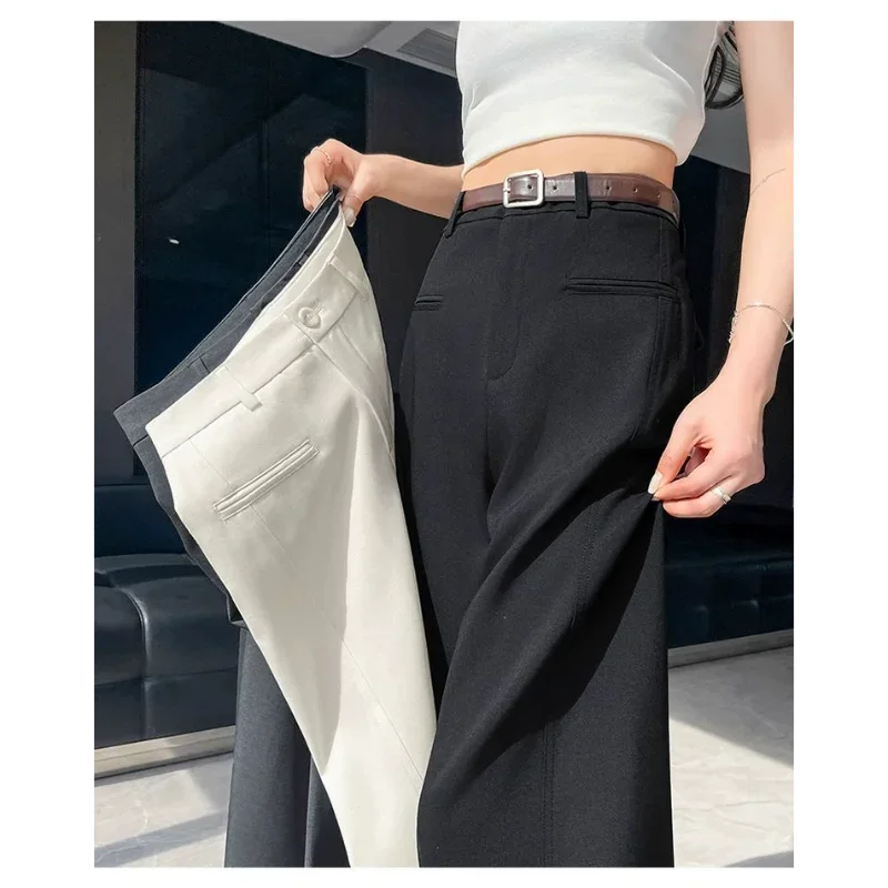 Loose Straight Draping Feeling Mopping the Floor Wide Legs Ice Silk Suit Pants for Women in Summer Thin High Waist
