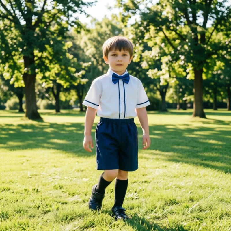 Boys Teen Set School Uniform Summer Short Sleeve Shirt Shorts with Bow Tie Socks Badge Suit Kids Formal Outfit Party Daily Wear