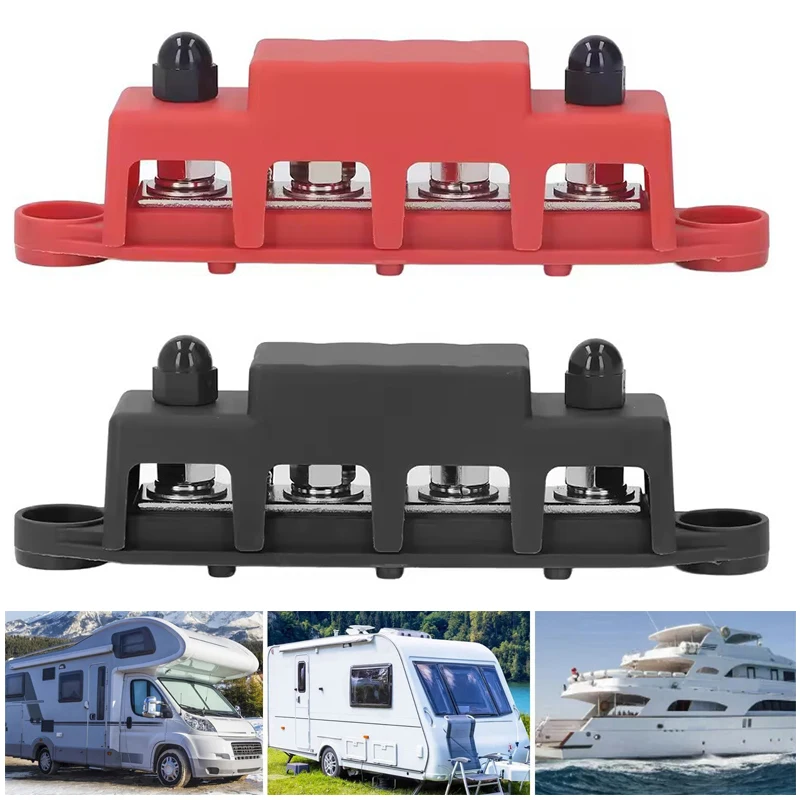 

Black/Red Power Distribution Block 4 Ways 48V 250A DC Bus Bar Electro Junction For Caravan Boat M8 M10 Studs RV Supplies
