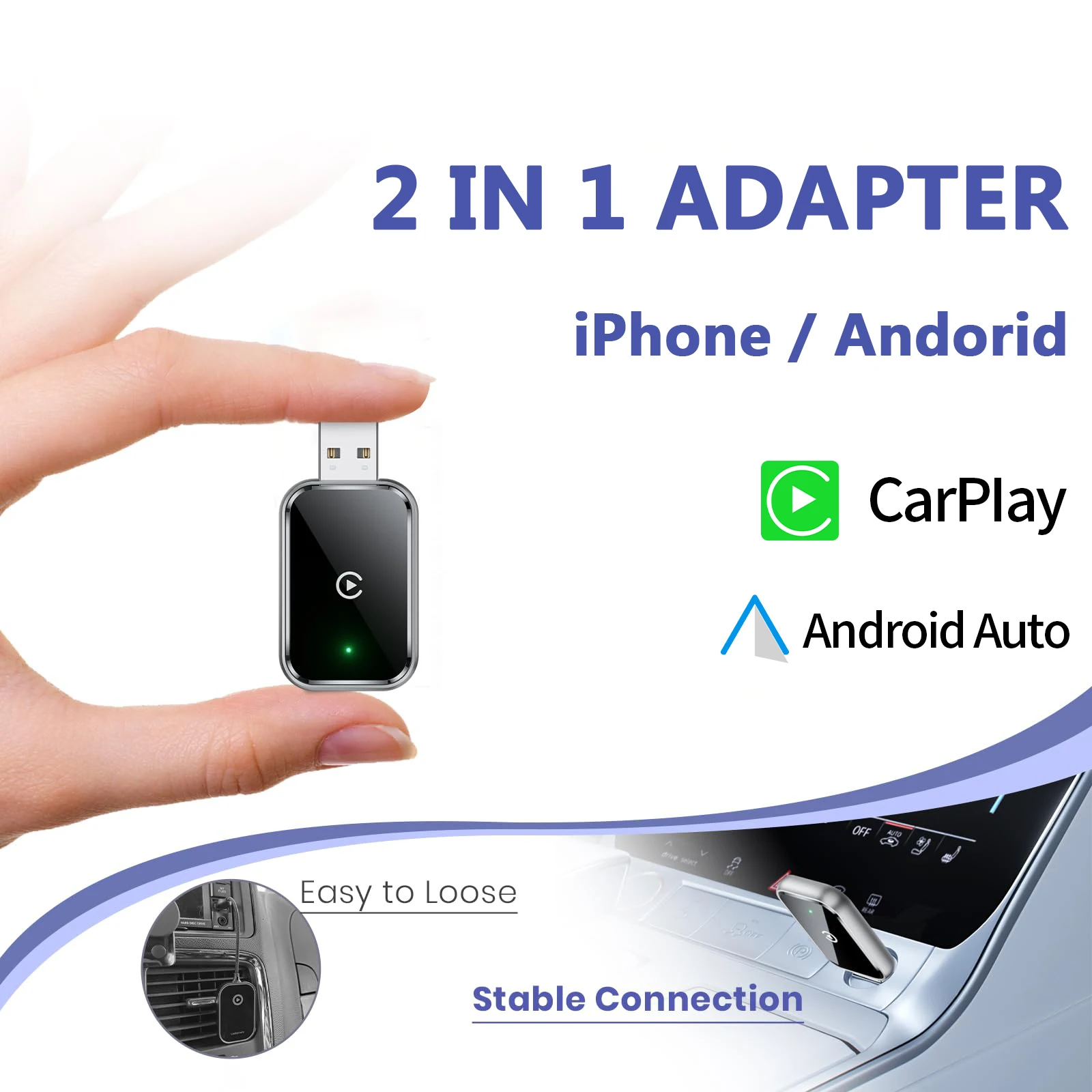 

Wireless CarPlay Adapter for iPhone,2in1 Wired to Wireless CarPlay Android Auto Adapter,wireless apple carplay adapter with usb