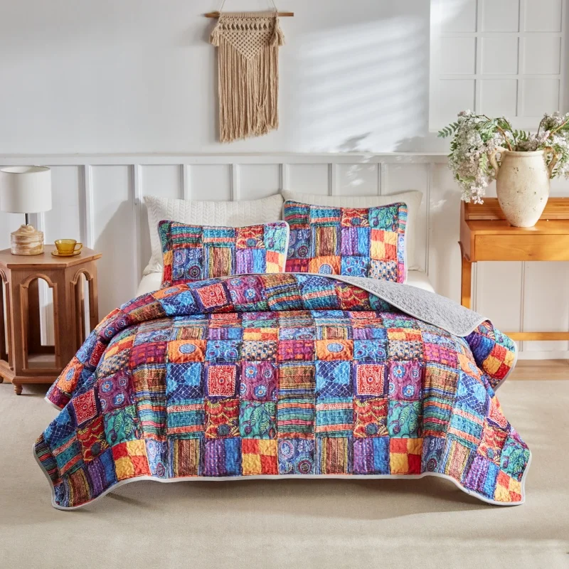 parure-de-lit-imprimee-coloree-en-polyester-doux-couvre-lit-taie-d'oreiller-leger-ideal-pour-l'ete-climatise-patchwork-3-pieces-ensemble
