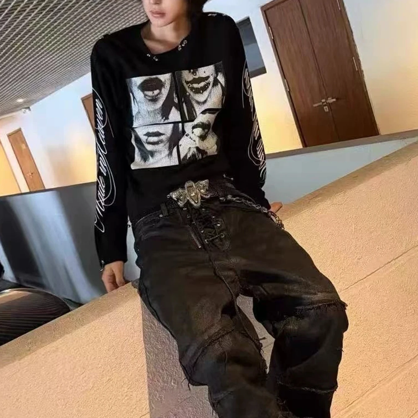 秋・冬にぴったりのゴシック調ポートレートプリント、Y2K風の - Men'S Fashion T Shirts のレビューと価格