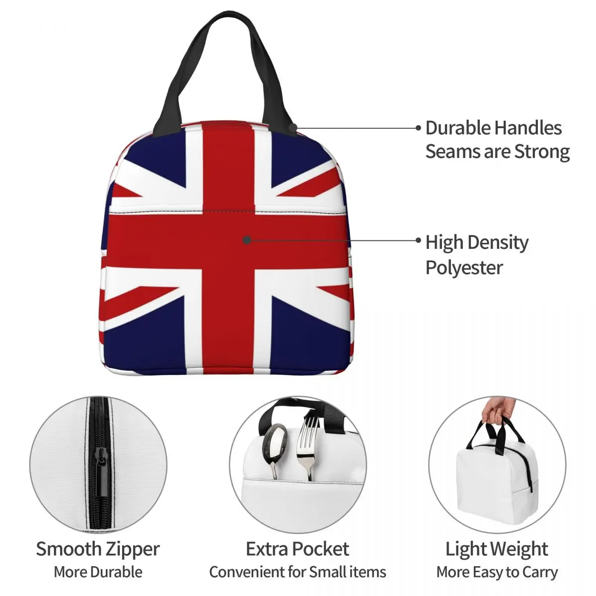 Union Jack Flag Of The UK Lunch Bags Bento Box Lunch Tote Leakproof Picnic Bags Cooler Thermal Bag for Woman Kids Office