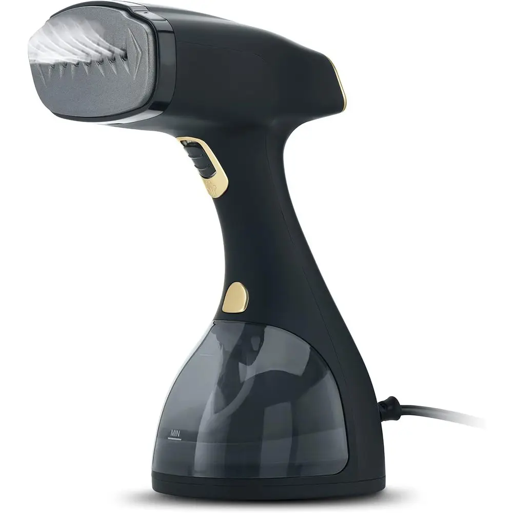 

Portable Handheld Fabric and Garment Steamer Iron with Lint Remover and Fabric Brush - Black