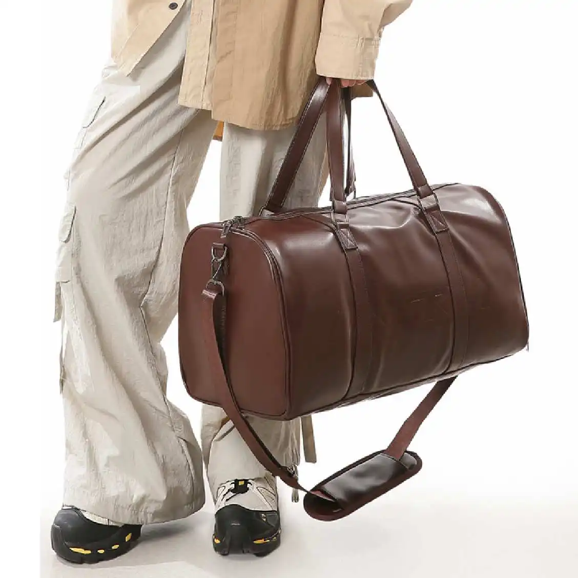 

Большая сумка для фитнеса и спортзала, спортивная сумка для йоги, деловая поездка, багаж, сумка через плечо для хранения в колледже, сумка через плечо из искусственной кожи, карман для путешествий, двойная мужская