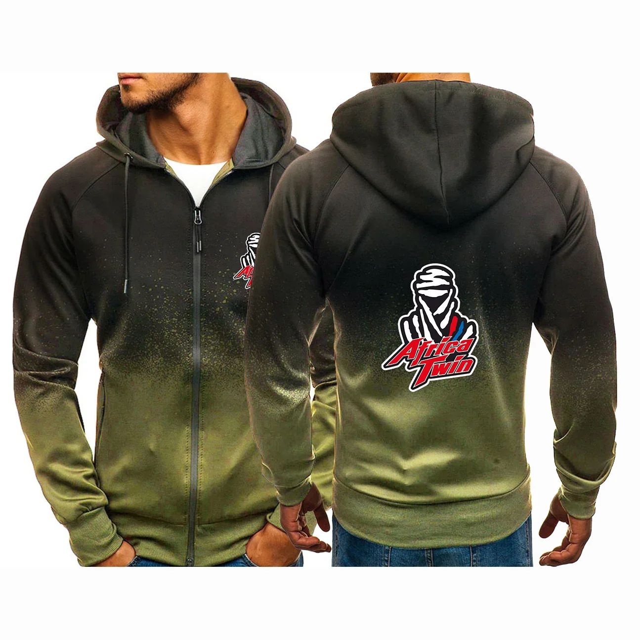 2024 Spring Autumn Men's Africa Twin Crf 1000 L Crf1000 Logo Print Popular Gradient Color Hooded Sweatshirt Trendy Zipper Jacket