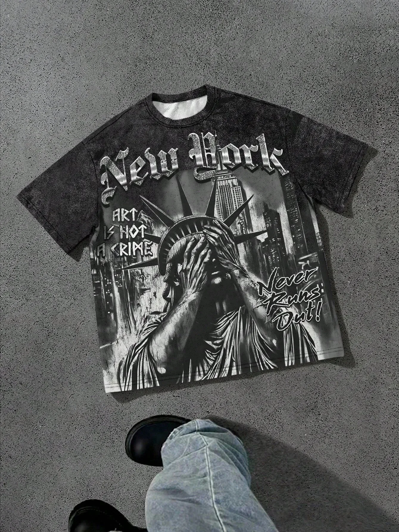 Mens T Shirt New York Statue Liberty Graphic Tee Casual Short Sleeve Retro Vintage Blue Oversized Streetwear Cool Art Soft