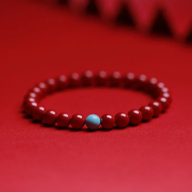 

Cinnabar Bracelet with Natural Turquoise Round Beads Accessories Design Elegant Elegant Men's and Women's First Jewelry Bracelet