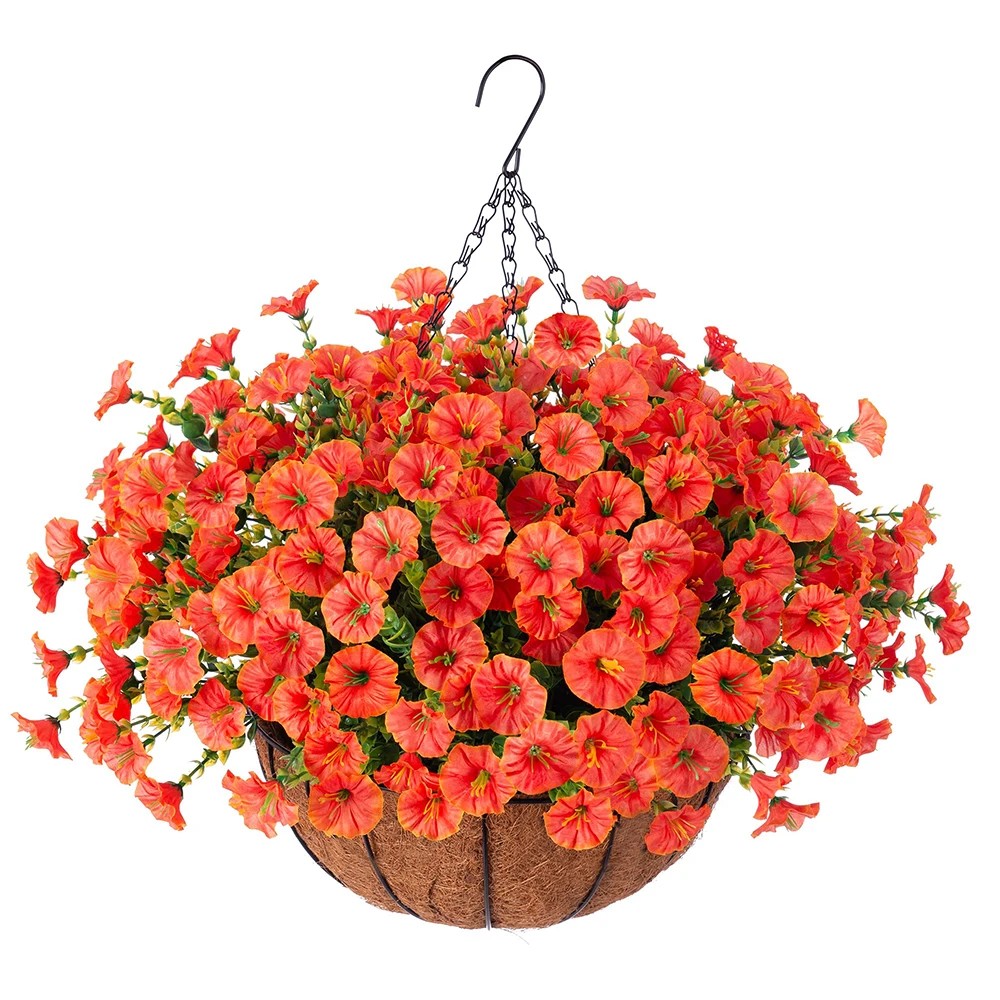 Kunstmatige hangende Morning Glory-bloemen met mandset buitenshuis UV-bestendige nepplanten voor muur huis tuin veranda tuin decor