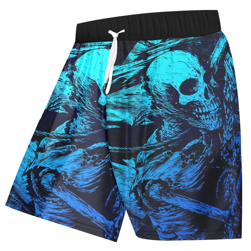 Herren-Badehose mit 3D-Totenkopf-Print, Strandshorts, schnell trocknende Outdoor-Freizeit-Sportshorts, Badebekleidung, modische Herrenshorts – Detail 15
