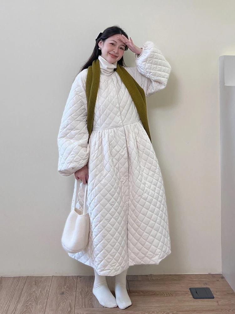 

Хлопковая одежда DesiGar с белым ромбовидным узором, утолщенная, свободного кроя, для беременных, с длинными рукавами, в стиле ретро, для повседневной носки