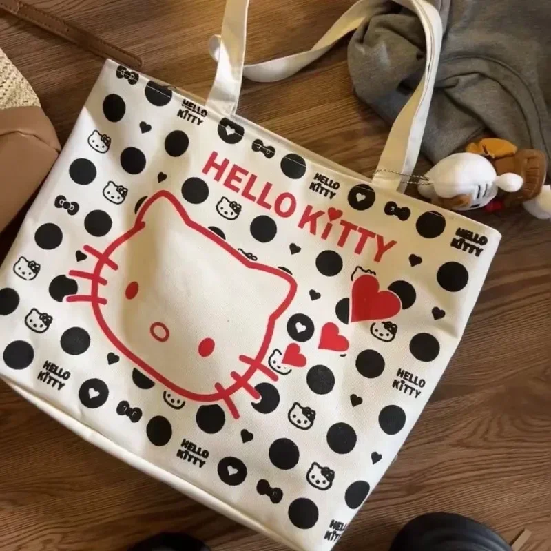 Bolso de hombro con estampado de gatito para mujer, versión coreana, Bento, de lona, portátil, con dibujos animados, versátil, clase de otoño