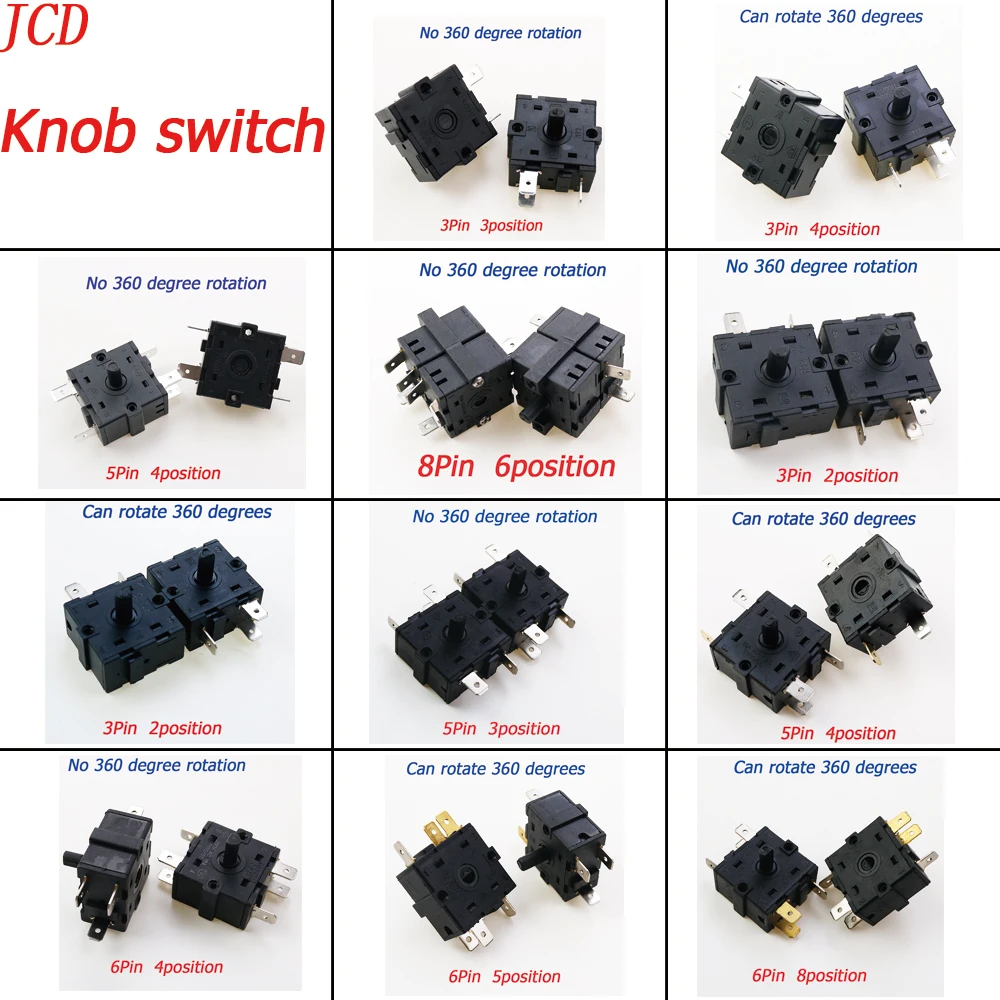 1PC Elektryczny grzejnik pokojowy 3-pozycyjny 4-pozycyjny 3-pinowy 5-pinowy przełącznik obrotowy AC 250V 16A RT222 RT233-1-B RT233-4