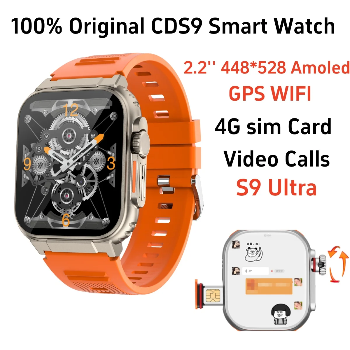 8GB + 128GB S9 Ultra Smart Watch con schermo Amoled da 2.2 pollici fotocamera 800W WiFi GPS 4g SIM card S12 Ultra Android Smartwatch per uomo