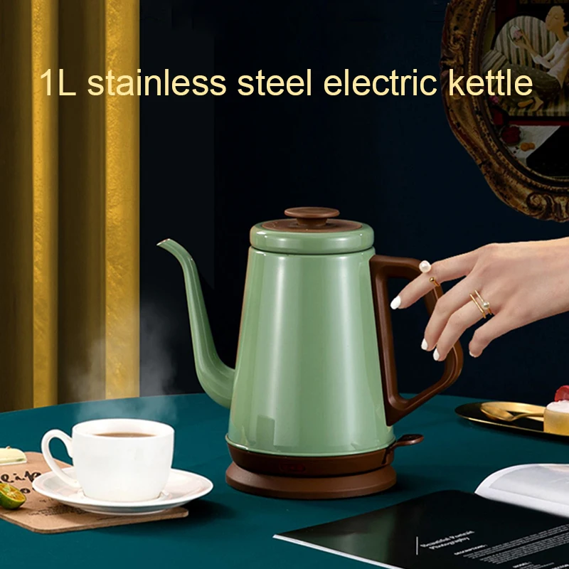 1L Electric Kettle Long Spout Mouth Automatic Power Off Travel Stainless Steel Hot Water Boiler Brew Drip Tea Pot Heater Cup EU