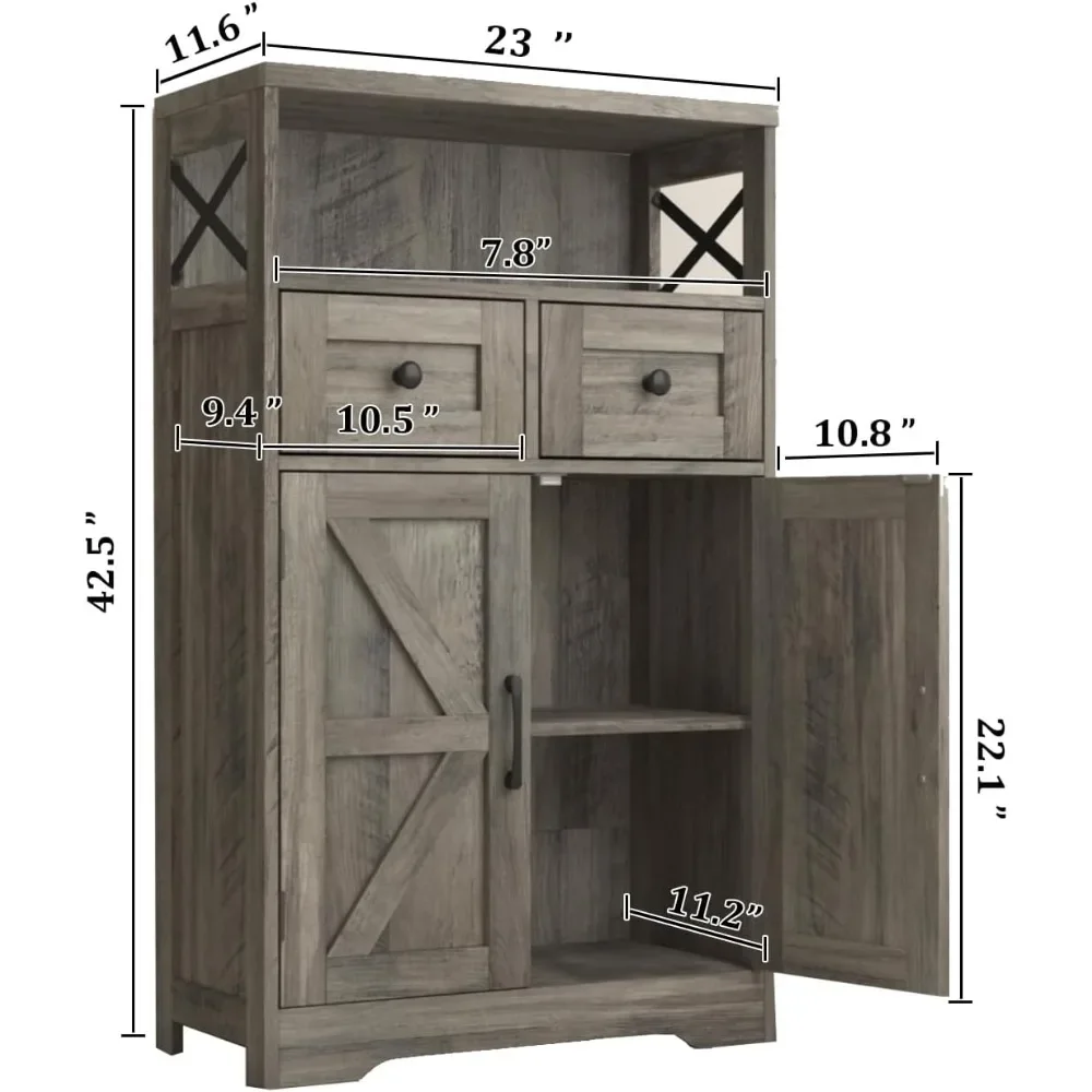 Farmhouse Storage Cabinet with Drawers and Shelf, Freestanding Kitchen Pantry Storage Cabinet