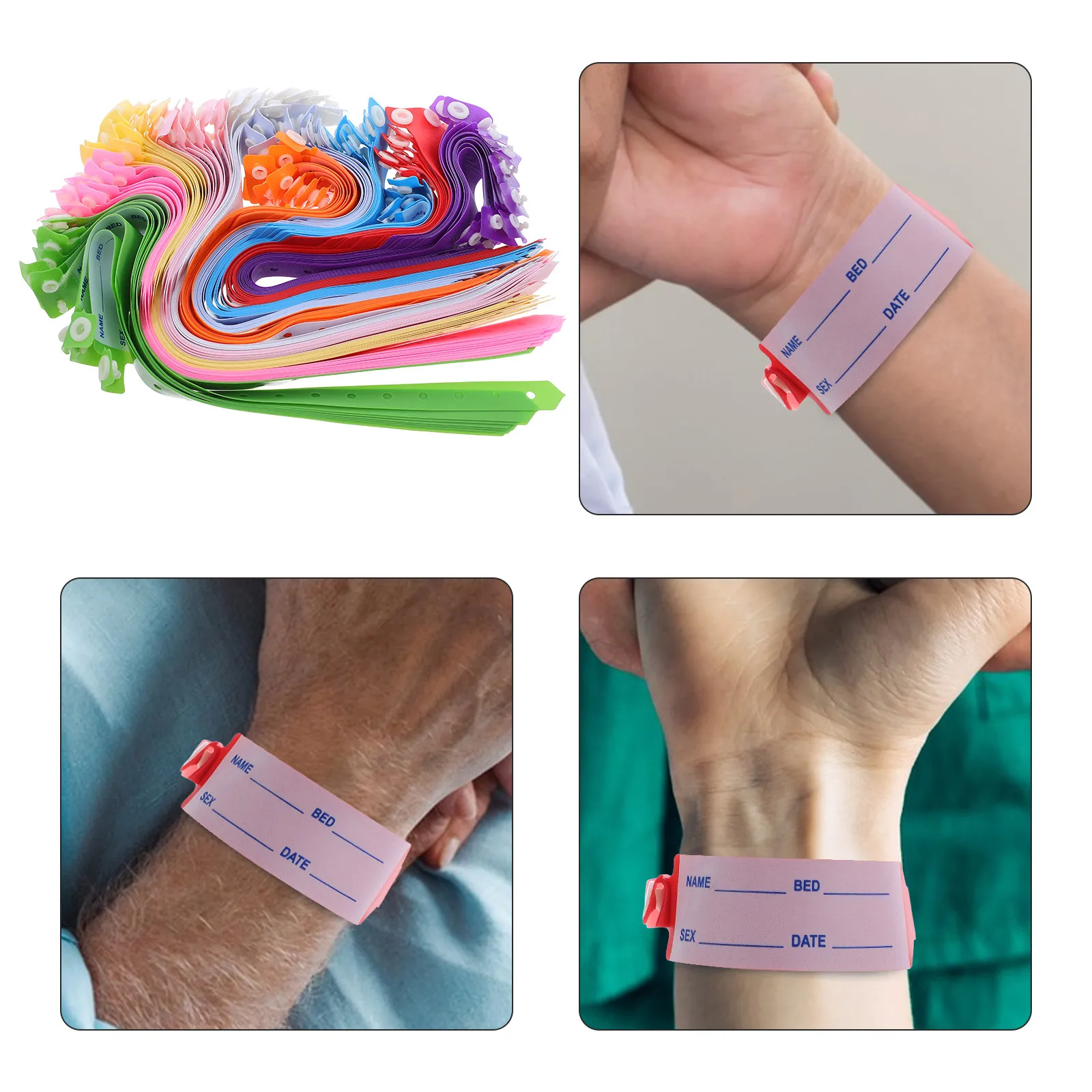 

100Pcs Patient Identification Wristbands Disposable Id Bracelets Plastic Admission Nursing Bands Elderly Sensitive Skin