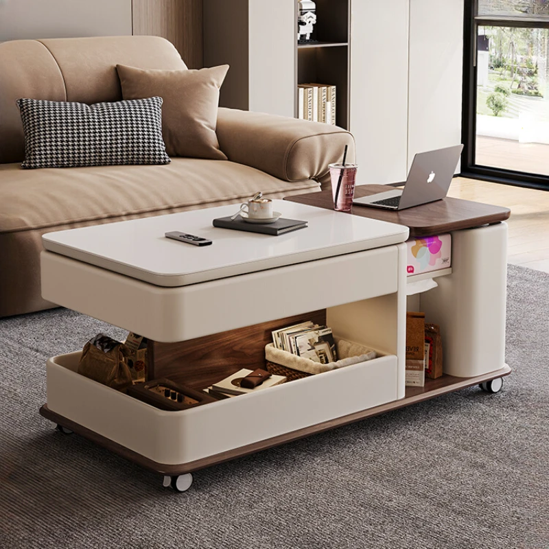 

Mobile Wheeled Storage Coffee Table Lift Top Design Modern Living Room Coffee Table Luxury Hotel Table Basse Relevable Furniture