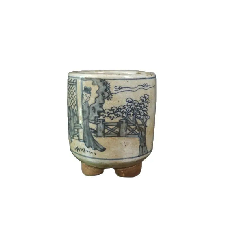 China Old Porcelain, Cracked Glaze Blue and White Figure Story Pattern, Pen Container