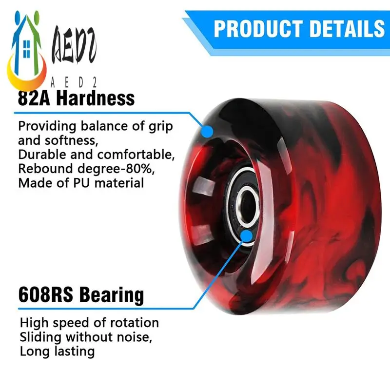 AED2-8 Pack LED Wheel Roller Skate Wheels With Bearings 32Mm X 58Mm Roller Skating Accessories