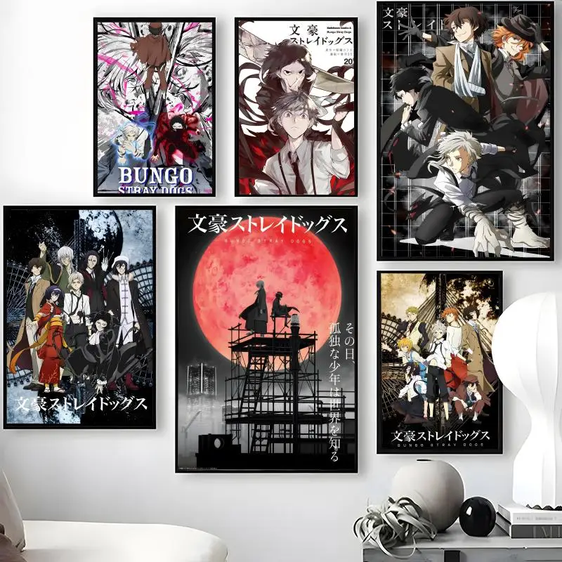 B-Bungo S-Stray Dogs Poster Waterproof Self-Stick Wall Art Stickers, Removable Wall Decor for Living Room and Bedroom