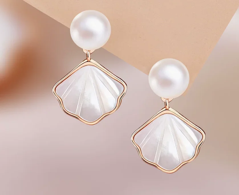 Vintage pair of genuine natural south sea white pearl earring for women jewelry 8-9mm